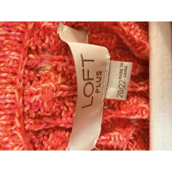 LOFT Plus 20/22 Coral Open Knit Hi-Low Pullover Sweater Cotton Blend - Picture 4 of 5